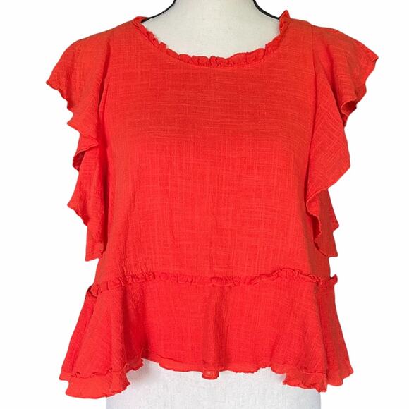 Anthropologie Maeve Cascade Tiered Shell Ruffle Valentine Red Women Size Small - Picture 3 of 8
